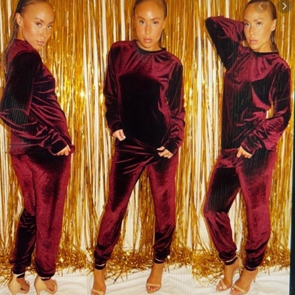 Laina Rauma burgundy velvet velour lounge suit set - Picture 16 of 16